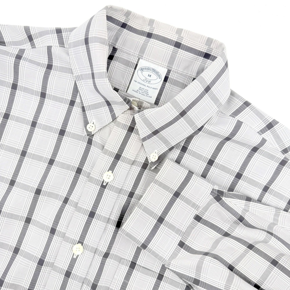 Brooks Brothers 346 Button Down Shirt Mens M Grey Excellent Slim Fit Non-Iron